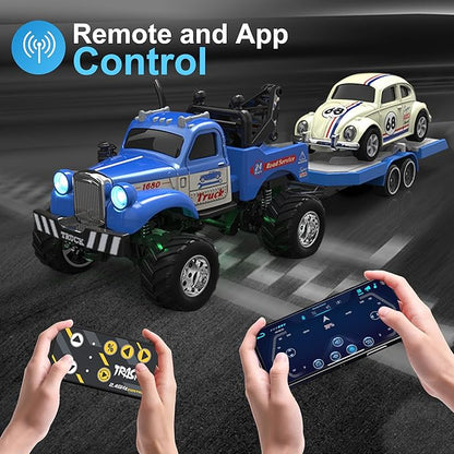 MOONTOY 1:64 Scale Mini Alloy Truck RC Car with LED Lights 2.4Ghz Remote and App Control Toy Car 3-Speed Adjustment Pocket Toy Car for Kids 4-8 Years and Adults (Yellow)