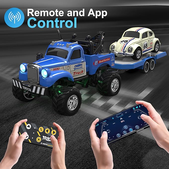 MOONTOY 1:64 Scale Mini Alloy Truck RC Car with LED Lights 2.4Ghz Remote and App Control Toy Car 3-Speed Adjustment Pocket Toy Car for Kids 4-8 Years and Adults (Blue)