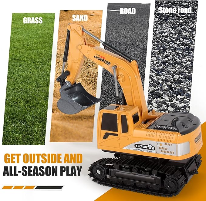 Remote Control Excavator Toys for Boys RC Excavator Toy for Boys 3 4 5 6 7 8 Year Old Kids Christmas Birthday GiftRC Digger Truck Construction Vehicles with Metal Shovel &amp Light