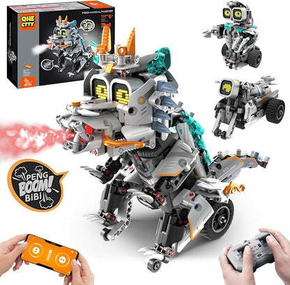 STEM Building Toys for Kids 6-14 Remote &amp APP Controlled 3in1 STEM Dinosaur Motorcycle Robot Building Kit for Kid with Music Spray 646 Pcs Building Blocks Set Birthday Xmas Gift Ideas for Boys G