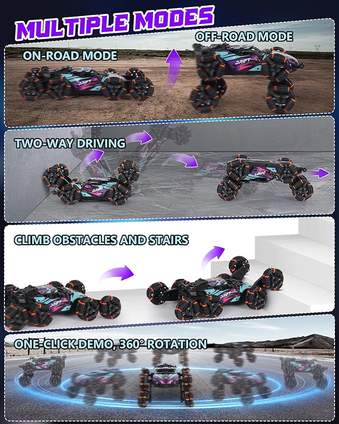 HuiJuKeJi 8WD RC Stunt Car with Gesture Sensing &amp Spray 2.4GHz Hand-Controlled Remote Control Car Toy with Light/Music Auto-Demo Mode Vehicle for Kids Ages 6-14 Birthday