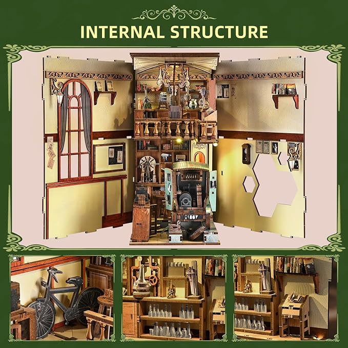 Book Nook Kit DIY Miniature Dollhouse Book Nook Kit with Dust Cover and LED Light-The Radium Lady