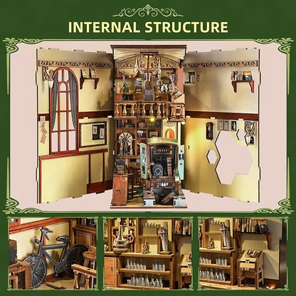 Book Nook Kit DIY Miniature Dollhouse Book Nook Kit with Dust Cover and LED Light-The Radium Lady