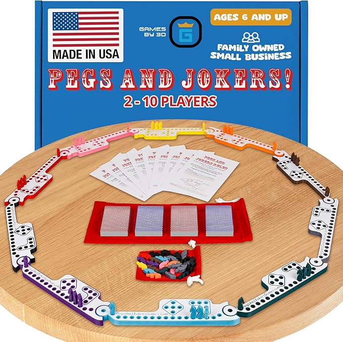 Pegs and Jokers Board Game - Strategic Fun Engaging and Portable - Play with Family and Friends - Easy to Learn - Travel-Friendly - with Horse-Head Peg and Deck of Cards 2-10 Players