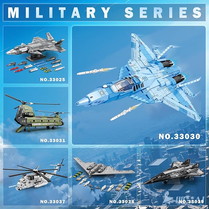 Reobrix SU-57 Fighter Jet Building Set Fighter Airplane Model Kit 33030 for Adults Military Plane Model Kit for Men Cool Decor Military Toys Ideal Gifts for Military Fans Kids 14+(1456PCS)