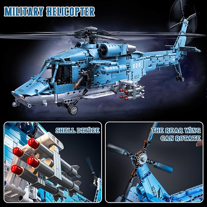 Military Helicopter Building Blocks Set 1521PCS Army Airplane Bricks Model–Air Force Utility Helicopter Toy with Rotating Blades Detailed Cockpit Tactical Gear–Collectible Gift for Boys Teen Adults