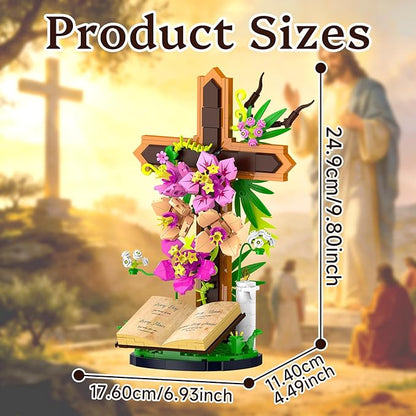 Jesus Cross Flowers Building Blocks Set Religious Crucifix Compatible with Jesus Building Toy for Decor Catholic Bible Building Toys Christmas Easter Gift for Christian Adults Boys Girls 363PCS
