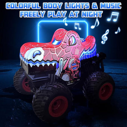 Remote Control Monster Truck 2.4Ghz Spider Rc Monster Truck Toys Rchargeable Kids Cars Vehicle with Musics Lighting Effect 360°Stunts Rc Spider Toys Birthday Gifts for Boys 3 4 5+