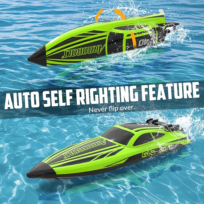volantexrc Brushless RC Boats for Adults 30+MPH Fast Remote Control Boat with 2 Rechargeable Batteries for Lakes 30+ Mins Full Proportional Boats High Speed RC Boat for Adults (79705 Green)