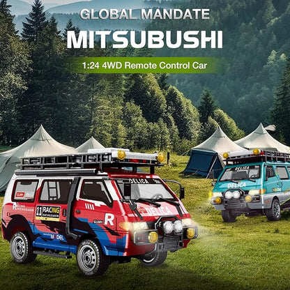 1/24 RC Crawler 4WD Delica RC Car W/ 2.4GHz Remote Mitsubishi RTR Offroad RC Truck for Adults Hobby Gifts Toys (Red)