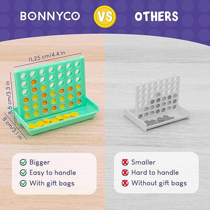 BONNYCO 4 in a Row Pack of 16 Birthday Party Favors for Kids Age 5-12. Classroom Prizes for Students Bulk Gifts Mini Travel Board Games and Toys Goodie Bags and Pinata Stuffers