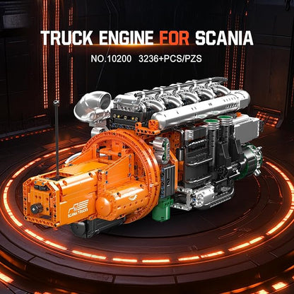 Mould King 10200 V8 Engine Model Kit for Truck MOC Engine Model Kit with Transmisslon Engineering Model Building Kit with Battery 3236 PCS