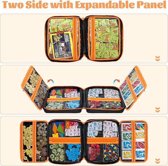 Premium Board Game Storage Organizer Case (14 PVC Pouches) - Portable Travel Game Storage Case | Ultimate Dice and Token Holder for Cards Miniatures and Catan Components