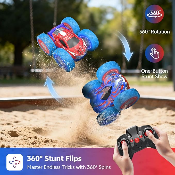 RC Cars Spider Toys for Kids 4-12 4WD Remote Control Car Spider Toy Gift Double Sided Stunt Car With LED Lights 2.4GHz 360° Flip &amp Spin/Rotation 60 Mins Playtime Gift for Kids Boys Beginners