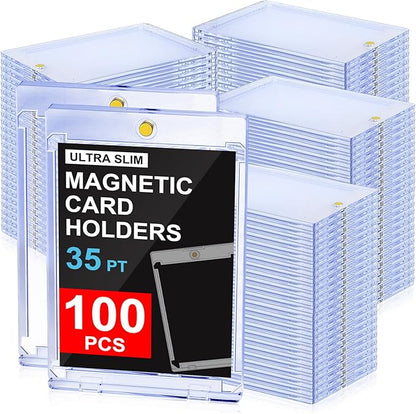 100ct Magnetic Trading Card Holders: 35pt One Touch Card Holder U-V Protection Hard Plastic Magnetic Cards Case for Sports Game Football Baseball Cards