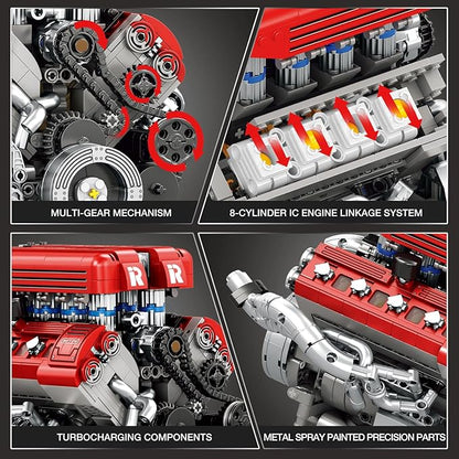 Reobrix V8 Engine Building Set for Adults 1101 PCS Mechanical Building Blocks with Realistic Engine Motor Car Engine Engineering DIY Model Kit STEM Educational Gift for Car Lovers &amp Collectors