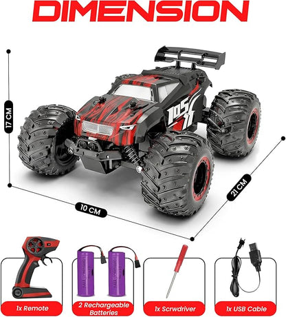 Remote Control Car 2.4GHz high Speed 20km/H 1:16 Scale 4 * 4 Off-Road RC Truck High Speed All-Terrain Racing Vehicle with 2*Rechargeable Batteries LED Lights Gifts for Kids &amp Adults