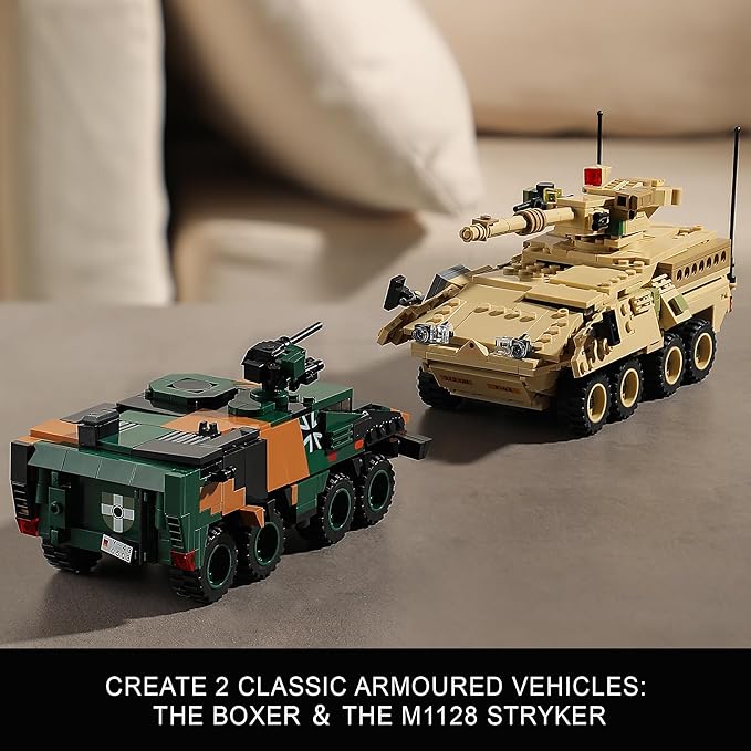 Boxer &amp Stryker Military Vehicles Building Sets Compatible with Lego Armored Tank Model Kit for Kids Great Army Toys for Boys Kids Teens Ages 8+