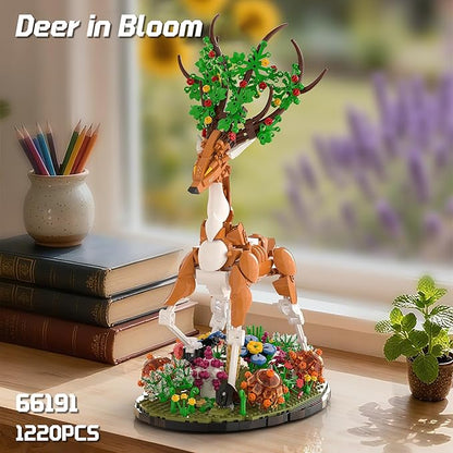 Elk Building Set with Flowers for Adults Compatible with Lego Animal Deer Botanical Collection Model for Home Office Art Decor -1220PCS