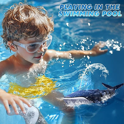 Remote Control Whale Shark Toys for Boys Kids 1:18 Scale High Simulation Shark for Pool 2.4Ghz Electric RC Shark Boat Fish Toys with Light &amp Spray Toy Shark Gifts for 6 7 8 9 Year olds Kid Boy