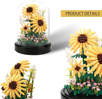 Sunflower DIY Building Blocks Kit - 545 PCS Botanical Flower Bouquet Micro Bricks for Adults and Ages 14+ Creative STEM Gift Home &amp Office Decor with Dust Cover
