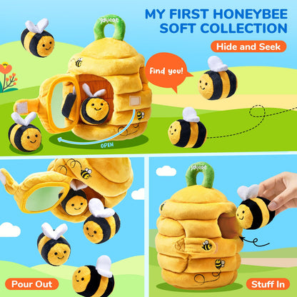 JoyCat Baby Toys 6-12 Months - B2 Soft Baby Beehive with 5 Sensory Bees - Rattle, Crinkle Paper, Squeaker, Mirror, Busy Montessori Soft Toys for Toddlers 0-3 Years Old - Boy Girl Birthday Gift