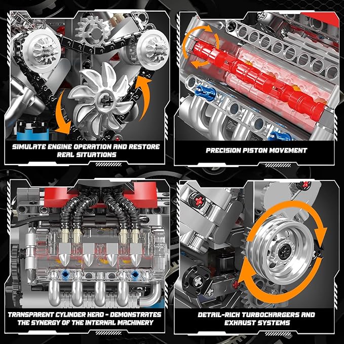 Mould King 10171 V8 Engine Model Kit Mini V8 Engine Kits That Runs Build Your Own Car Model Engine with Motor Collectible Building Blocks for Adults DIY STEM Construction Toys for Display