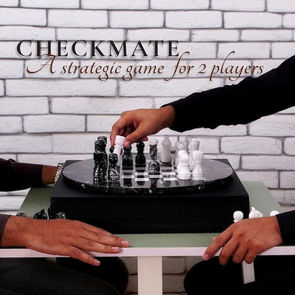 Marble Chess Set for Adults with Complementary Storage Box 15 Black &amp White Handmade Board Games for Adults Premium Chess Set Board Game with Extra Queens