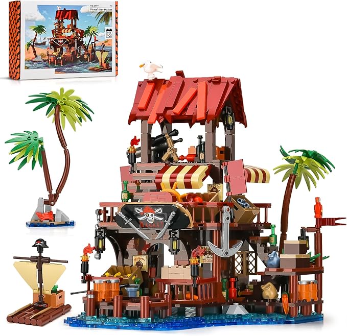 Pirate Ship House Building Set for AdultsPirate Wharf Supply Center Building Block ToyCabin Model for Home DecorIdeal Gift for Teens Kids Girls Boys 8+
