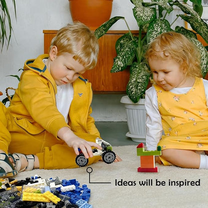 BroTex Wheels and Axles Sets with Steering Wheels&amp &ampWindshield&ampTraffic Light Over 400pcs Classic Bricks Pieces and Car Parts Kits Basic Bulk Building Blocks Vehicles with Tires