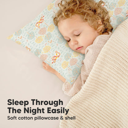Toddler Pillow with Pillowcase - 13x18 My Little Dreamy Kids Travel Bed Pillows for Sleeping, Organic Cotton Small Pillowcase, Soft & Breathable, Machine Washable, Toddlers 2-5 years old (Wild Picnic)