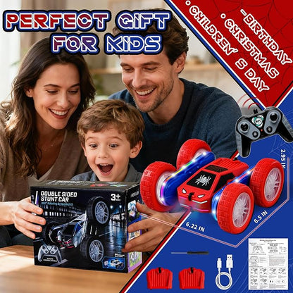 Spider Remote Control Car 4WD 360° Flips RC Stunt Car Toys Cyber-Inspired Double-Sided Drift Rc Cars with LED Lights 2 Rechargeable Charge Battery Modules Toys and Gift for Boys Age 3-12