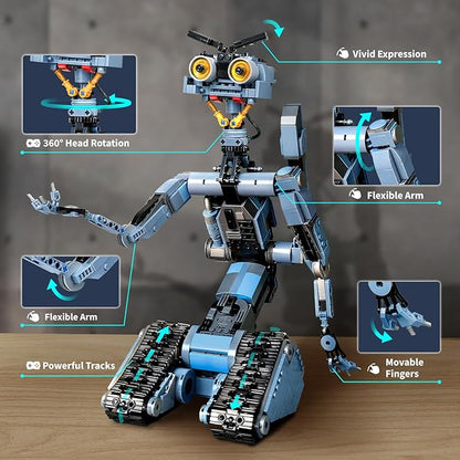 iATOM 1176 Pieces Johnny 5 Robot Building Set with Remote Control - Rechargeable Gift for Adults Men STEM Tech Movie Robotic Figure Model Kit