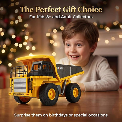 Remote Control Dump Truck for Boys Adults Metal Rc Dump Truck with 1*Rechargeable Battery and 2*AA Battery 9-Channel Construction Vehicle STEM Gift for Kids Birthday or Christmas