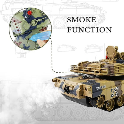 KAIM 1/24 RC TankRemote Control Tank for Boys with Smoke Lights &amp Sounds2.4GHz US M1A2 Abrams Army ModelMilitary Toys Gift for Kids Ages 6+