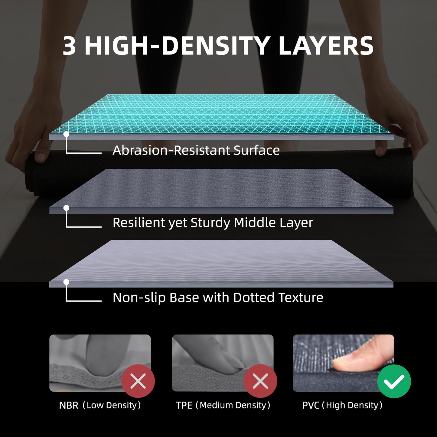 Large Exercise Mat for Home Workout,12‘x6’/10'x6'/9'x6'/8'x6'/7'x5'/6'x4' (7mm) Extra Thick Workout Mat, High-Density Gym Mat for Cardio, Jump Rope, MMA, Weights (Shoe-Friendly)