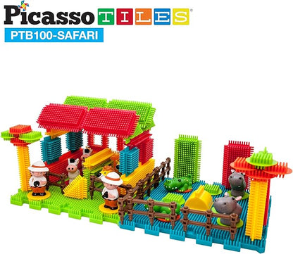 Picasso Toys PTB100 100pcs Hedgehog Block 3D Building Blocks Tiles Safari Theme Set Learning Playset STEM Toy Set Educational Kit Child Brain Development Preschool Kindergarten Toy for Age 3 &amp Up