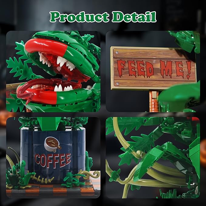 838PCS Large Piranha Plant Building Block Set AuderyII Cannibal Flower Model with Coffee Can &amp Feed Me Sign Horror Movie Decorations Botanical Collection Toy Gifts for Adult &amp Teen Aged 8+