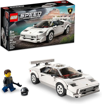 Lego Speed Champions Lamborghini Countach 76908 Race Car Toy Model Replica Collectible Building Set with Racing Driver Minifigure