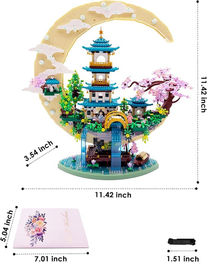Chinese Moon Palace Micro Building Blocks Set（4288 PCS）Cherry Blossom Bonsai Tree Building Set for Adults TeensMini Japanese Sakura Tree House Architecture Model Bricks Creative Gift for 14+