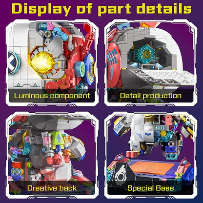 Mechanical Bunny Building Set 1377PCS Cyberpunk Technic Animal Collection Model Kit Creative Rabbit Animal Building Block Toys with Lights&ampDisplay Stand Easter Decor Gift for Boys Girls Adults Te