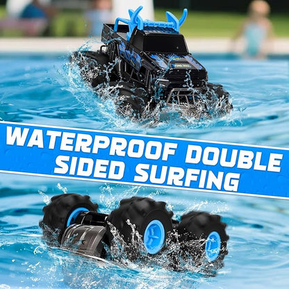 BainGesk Waterproof Remote Control Monster Truck Toys 1:16 RC Car 2.4GHz 4WD All Terrain Car Toys with 2 Rechargeable Batteries Off-Road Truck Gifts for 6 7 8 9 10 11 12 Year Old Boys
