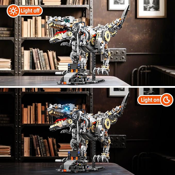 Ideas Mechanical Tyrannosaurus Building Set with Light Creative Jurassic T-Rex Animal Toy for Home Office Decor Compatible with Lego Dinosaur Gift for Adult Teens Boys 8-12(1268 PCS)