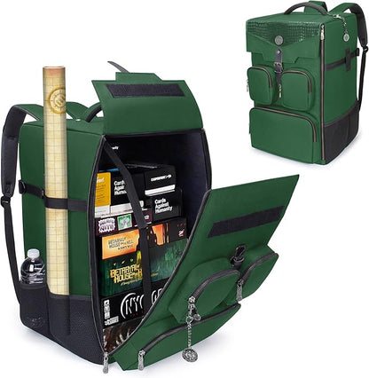 ENHANCE Collector's Edition Board Game Backpack - Reinforced Rigid Board Game Storage with Padded Shoulder Straps Carrying Handle and Accessories Pockets for Dice Card Games More (Dragon Green)