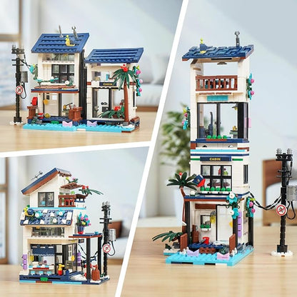 3 in 1 Beach House Building Set Compatible with Lego Friends Seaside Villa Construction Educational Toy with Light Birthday Gift for Kids Girls Aged 8-12 (813 PCS)