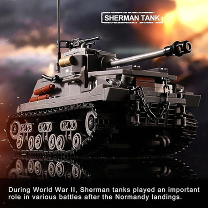 WW2 Army Tank Toys Building Kit Compatible with Lego Create a German Tiger &amp an American M4 Sherman Models with 1184 Blocks Great Military Toy Gifts for Boys Kids Age 8-14