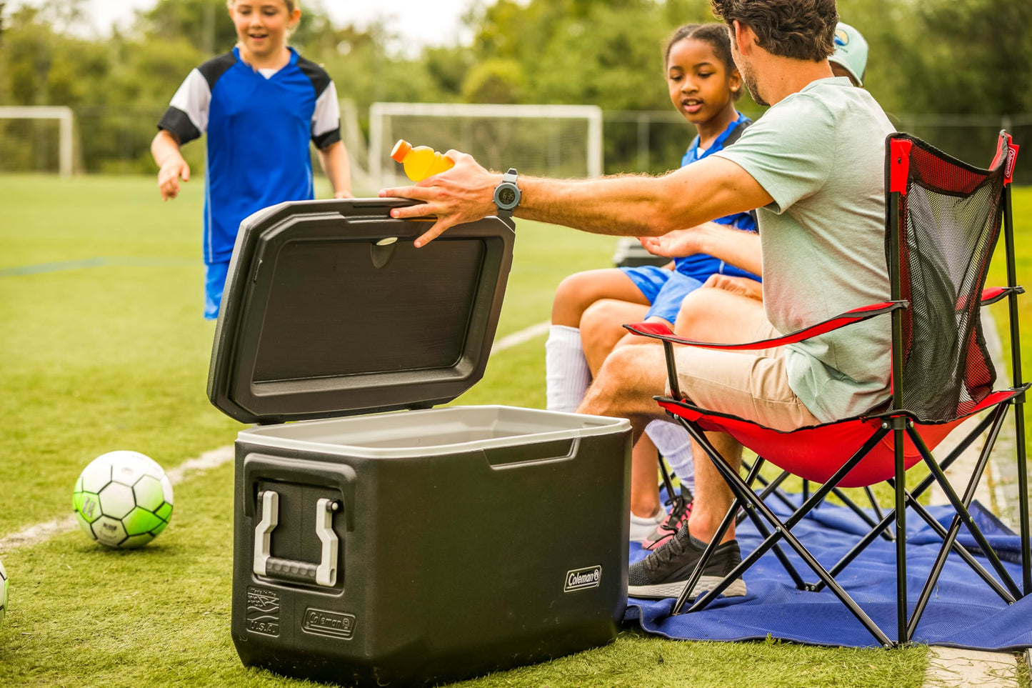 Coleman Broadband Mesh Quad Camping Chair with Carry Bag & Cup Holder, Cooling Mesh Back with Adjustable Arms, Great for Camping, Tailgating, Firepits, Patio, & More