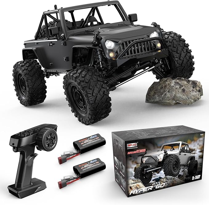 HYPER GO H12Y 1/12 Brushless 4X4 RC Rock Crawlers for Adults Metal Case Waterproof 4WD Off-Road RC Rock Trucks with Portal Axles All Terrain RC Cars with 2 Battery