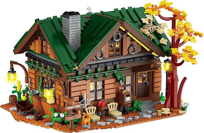 NUTCRACKER Medieval Forest Cabin Building Set with LED Light Retro Forest Log Wood House Construction Model Toy Building Set Easter Gifts for Adults Teens 14+（2234 Pieces