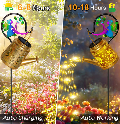Solar Watering Can Lights Outdoor Garden Decor, Large Fairy Hanging Lantern with Shepherd Hook, Waterproof Garden Lights for Outdoor Landscape Pathway Yard, Mothers Day Gifts for Mom Grandma